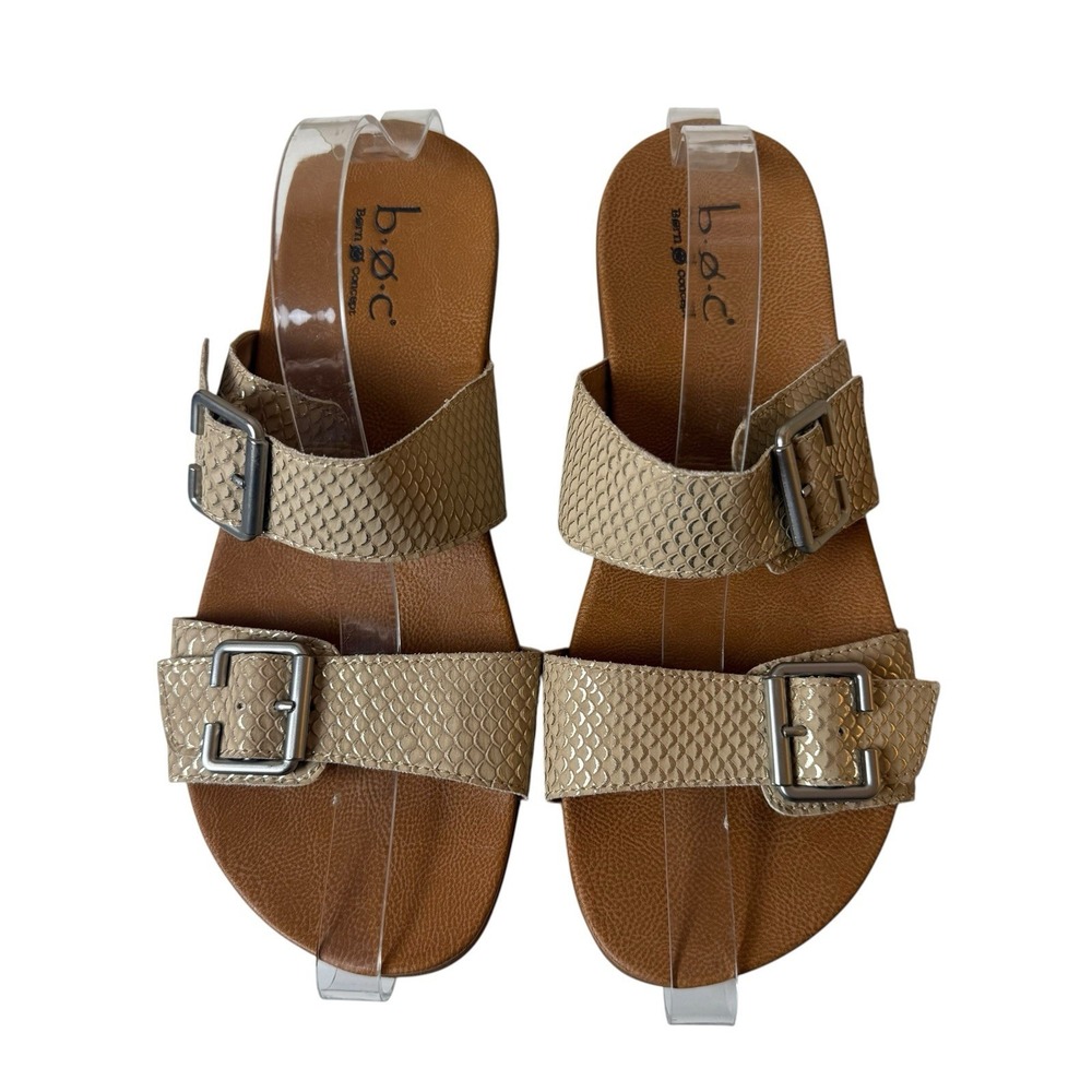 Boc Born Concept Size 8M Gold Tan Slip On Sandals Adjustable Neutral Minimalist